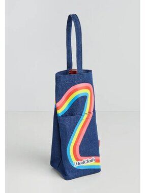 MODCLOTH Denim Rainbow Wine Bottle Tote Bag NEW NIP